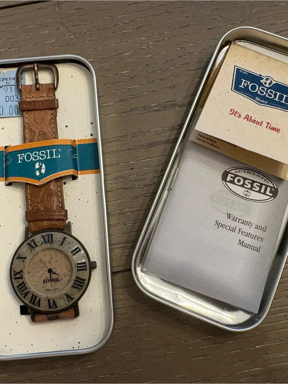 Vintage Fossil Women’s Stone face and brown leather strap Watch